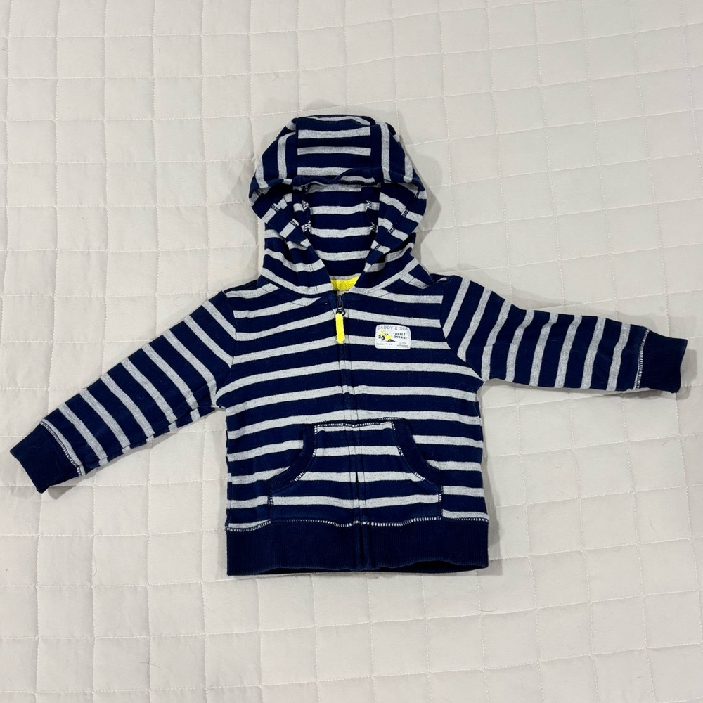 Carter’s Zip Up Hoodie Blue and Gray Stipe Built Tough Construction 12M